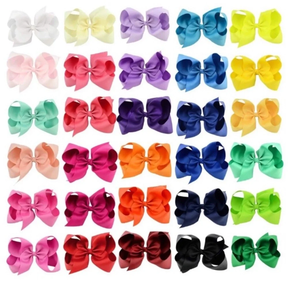 30 Rainbow Color Hair Bows - 6 inch Grosgrain Bows with Alligator Clips